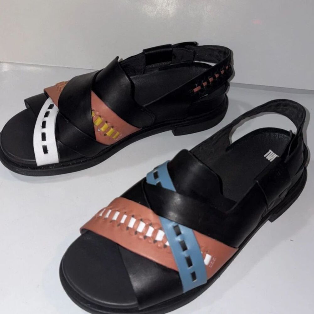 Camper Twins Mismatch Sandals Women Size 39 US 9 Leather Asymmetric Black - Picture 3 of 9